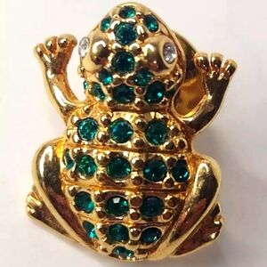 Vintage SAL Swarovski Crystal Green Gold Tone Frog Toad Pin Brooch